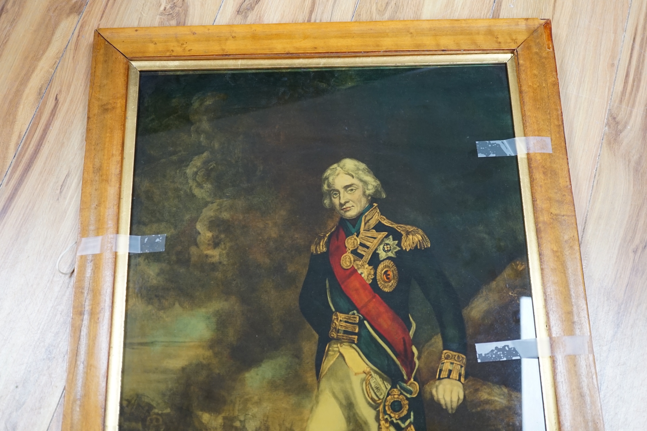 19th century, reverse glass painted print ‘Baron Nelson of the Nile’, 70 x 42cm. Condition - fair